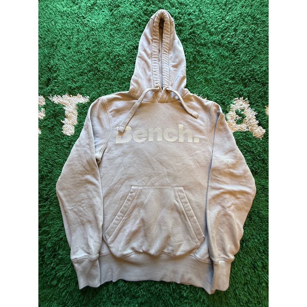 Bench Hoodie Mens S Tan Excellent Graphic Logo Pullover Waffle Hood
